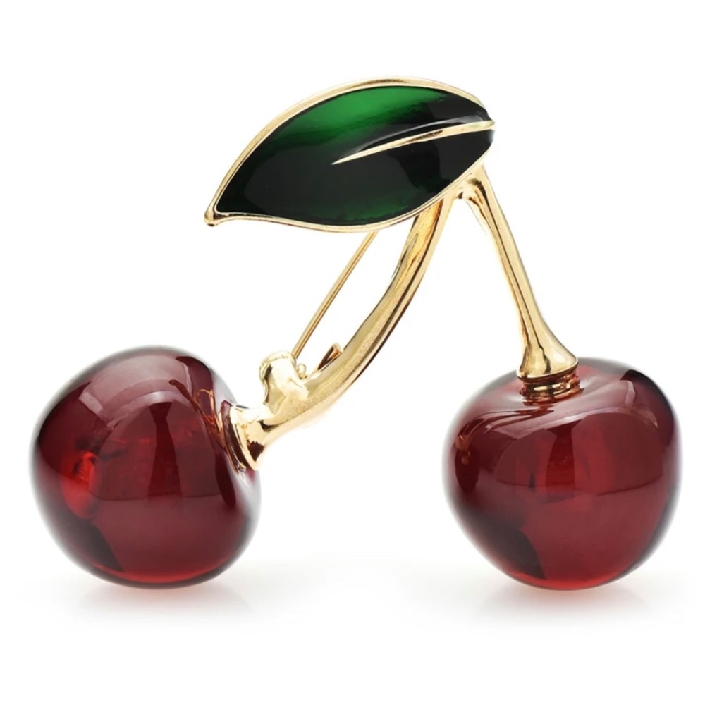❤️Fruity dark red cherry brooch - 4.6 x 3.7cm - pin summer fruit vintage